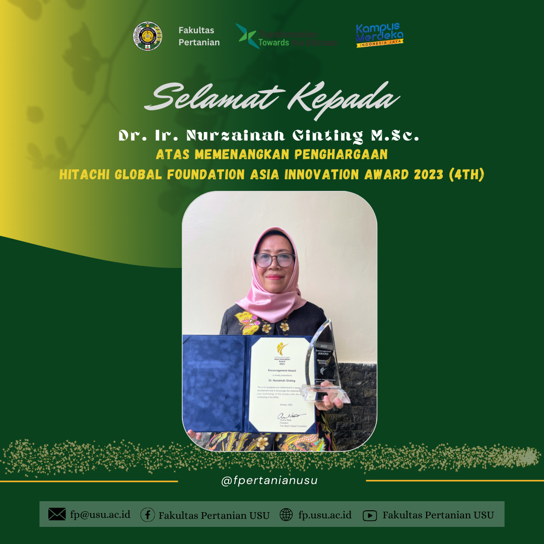 Dr. Ir. Nurzainah Ginting, M.Sc. Memenangkan Penghargaan Hitachi Global Foundation Asia Innovation Award 2023